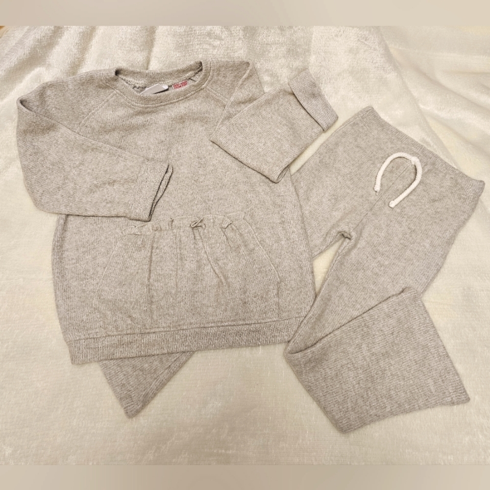 Zara Soft Sweater & Flare Leggings Set Baby Toddler Girls Ribbed Oatmeal Sz 2-3